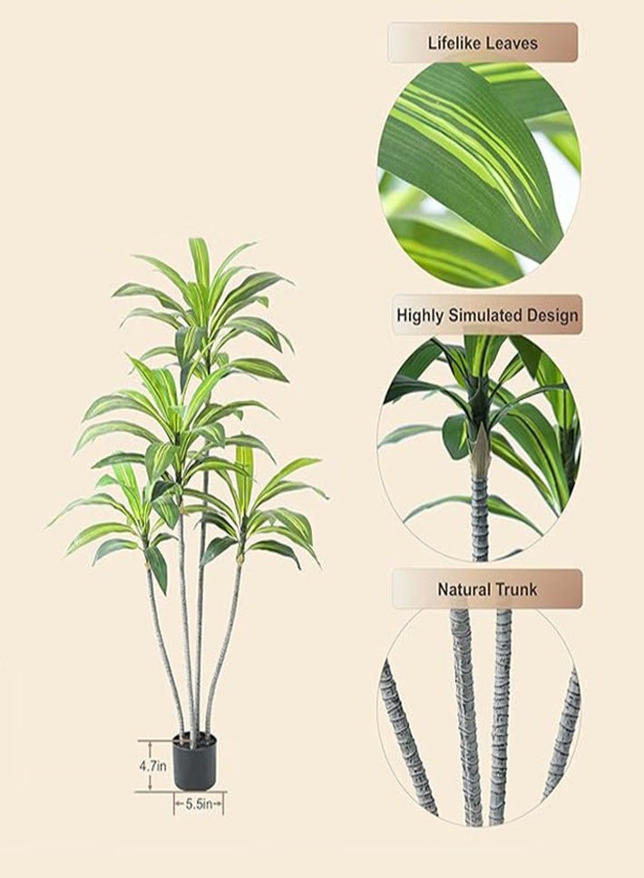dida-cosmos Artificial Dracaena Tree with natural trunk and realistic leaves 160cm. (63 inches) for home decoration indoor office decoration housewarming gift  - Image 4