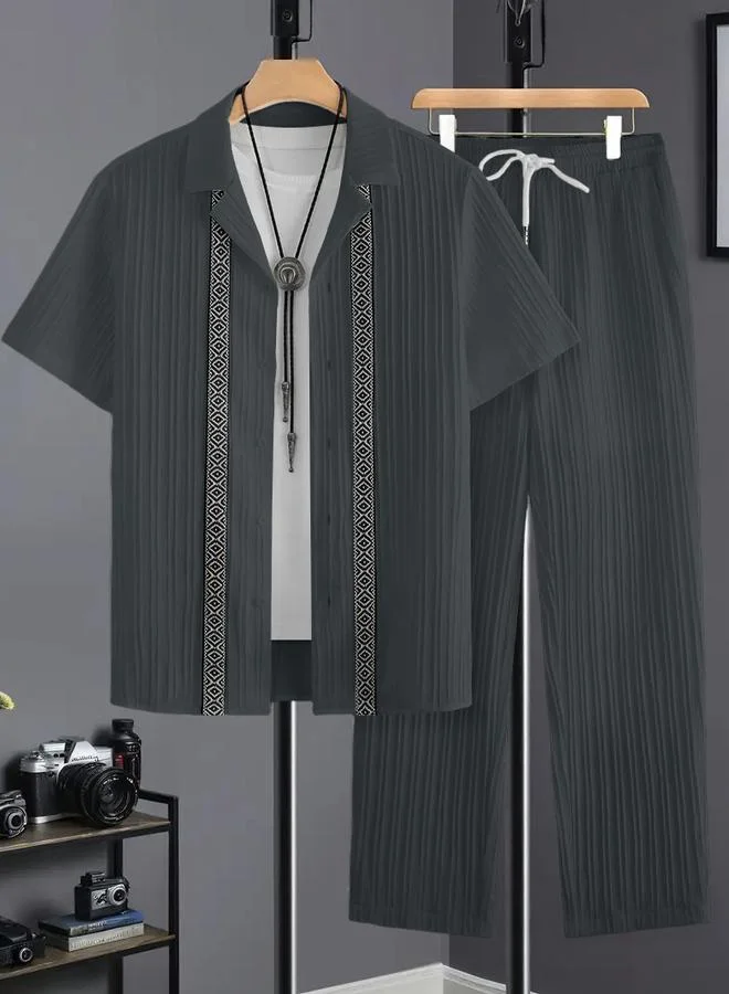 تايك تو Men Plus Size Patterned Panel Shirt and Pants Co-ord Set