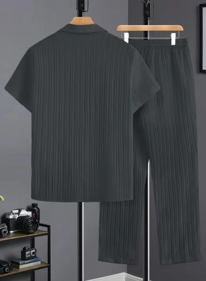 تايك تو Men Plus Size Patterned Panel Shirt and Pants Co-ord Set