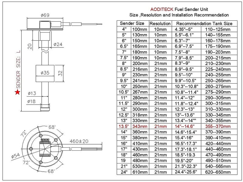 AODITECK Marine Fuel Sending Unit for Boat Truck Car Vehicle Fuel Tank Sending Unit Fuel Level Sending Unit Gas Water Tank Sender Fuel Gauge Sending Unit Fuel Water Level Sensor 240-33 ohms 13.5" - Image 5