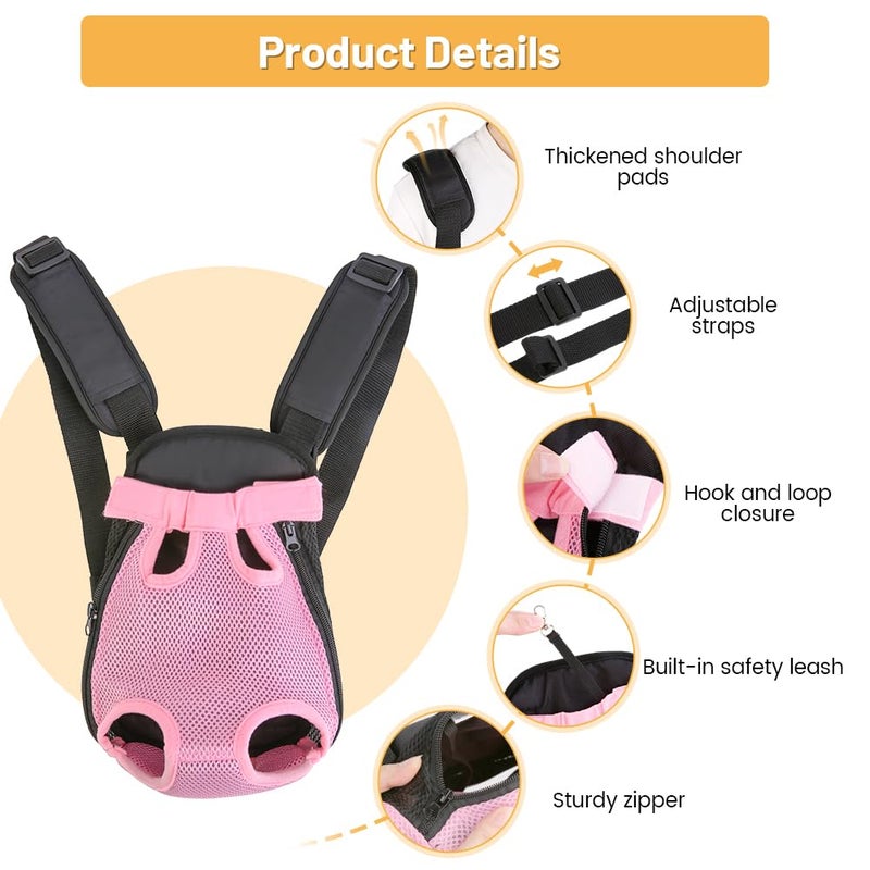 Inspack Dog Backpack Carrier/Cat Carrier, Adjustable Pet Front Carriers Travel Bag for Puppy Medium Dogs, Legs Out, Soft Ventilated Doggie Chest Carry Backpacks for Hiking/Camping, 2.5-4 lbs, Pink - Image 5