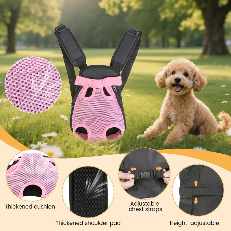 Inspack Dog Backpack Carrier/Cat Carrier, Adjustable Pet Front Carriers Travel Bag for Puppy Medium Dogs, Legs Out, Soft Ventilated Doggie Chest Carry Backpacks for Hiking/Camping, 2.5-4 lbs, Pink - Image 4