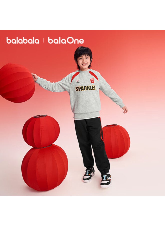 Balabala Kids Boys' Outfit  New Spring Autumn Fleece Lined Red New Year Celebration Sportswear Trendy Cool - Image 1