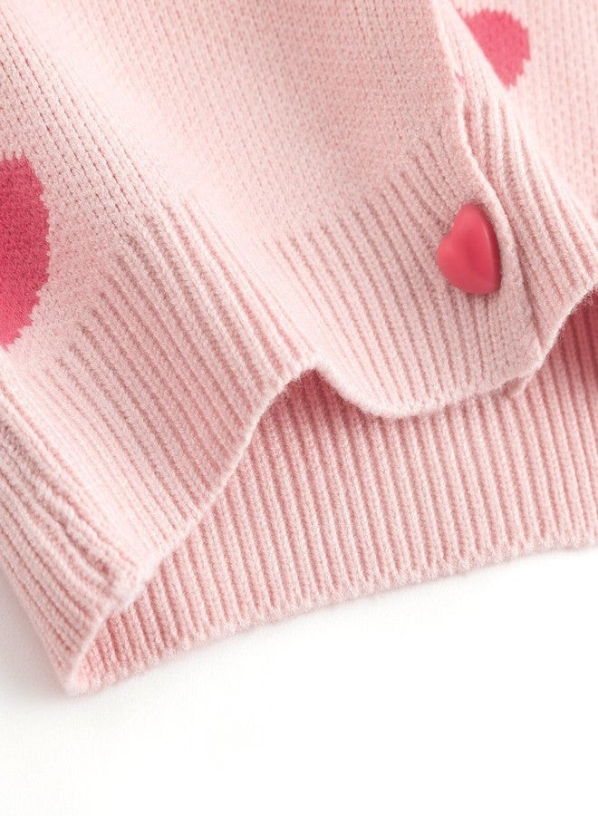 Curipeer Toddler Girls Pink Heart Sweater Cardigan Valentine Day Love Pattern Knit Sweaters Outfits 5T - Image 5