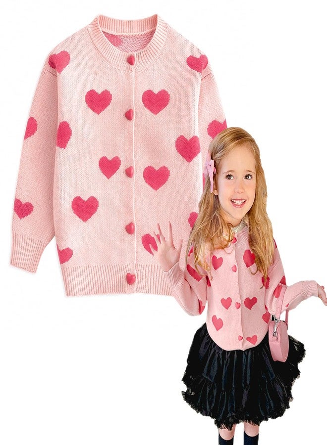 Curipeer Toddler Girls Pink Heart Sweater Cardigan Valentine Day Love Pattern Knit Sweaters Outfits 5T - Image 1