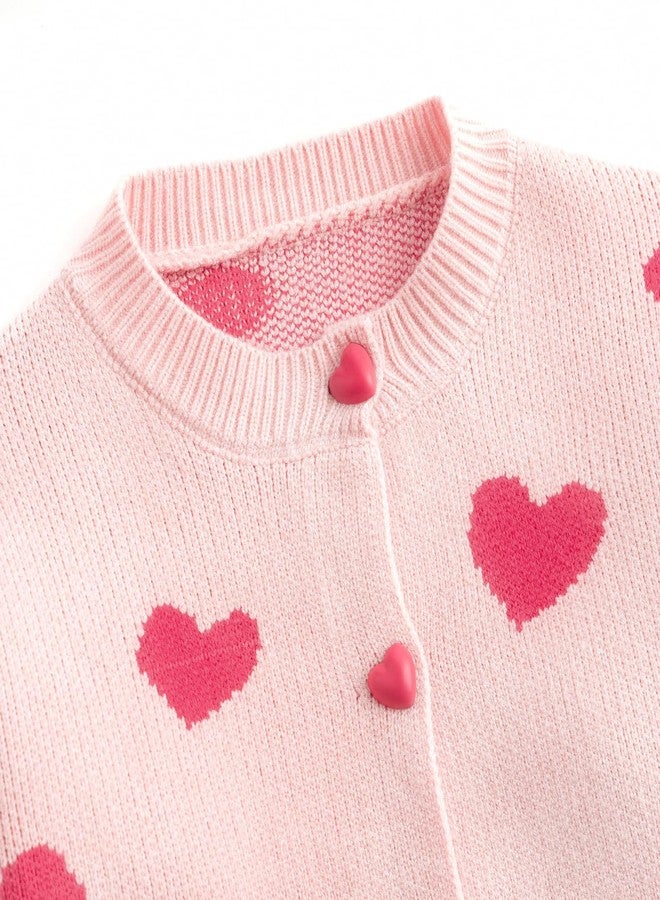 Curipeer Toddler Girls Pink Heart Sweater Cardigan Valentine Day Love Pattern Knit Sweaters Outfits 5T - Image 4