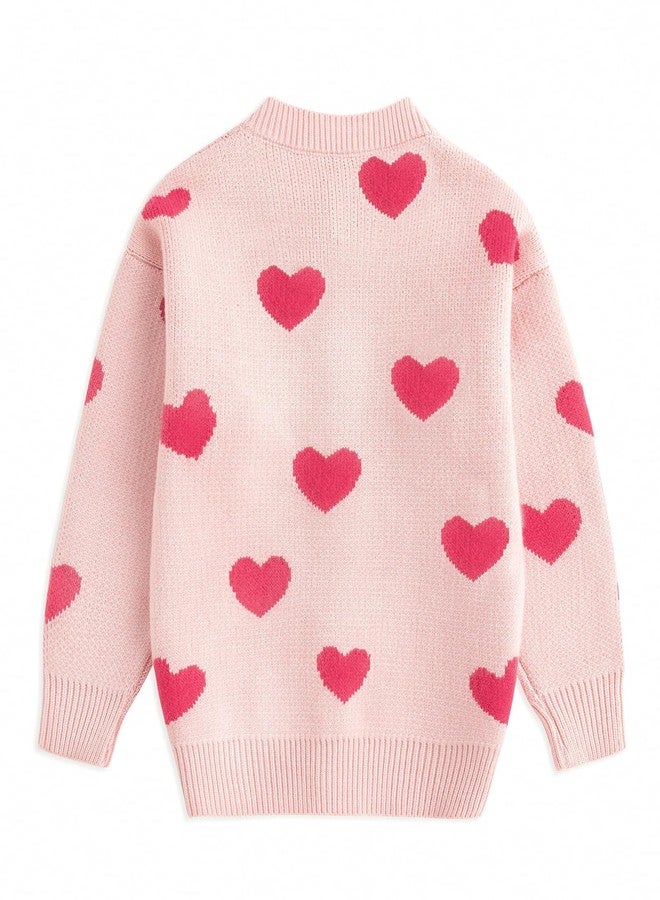 Curipeer Toddler Girls Pink Heart Sweater Cardigan Valentine Day Love Pattern Knit Sweaters Outfits 5T - Image 3