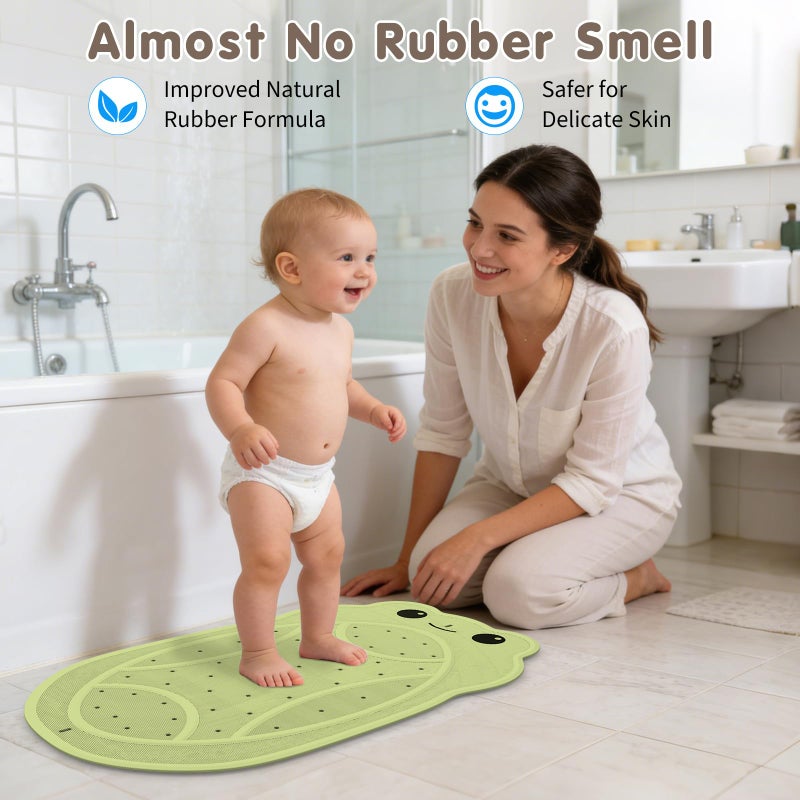 JOYCANO Upgraded Kids Bathtub Mat Non Slip, Low-Odor Natural Rubber Bath Mat with Strong 18mm Suction Cups, Flat Non-Slip Surface, 30"x18" Cute Frog Design, Shower Mat Fast Draining for Smooth Tubs, Green - Image 4