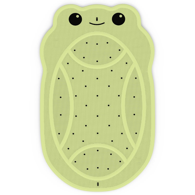 JOYCANO Upgraded Kids Bathtub Mat Non Slip, Low-Odor Natural Rubber Bath Mat with Strong 18mm Suction Cups, Flat Non-Slip Surface, 30"x18" Cute Frog Design, Shower Mat Fast Draining for Smooth Tubs, Green - Image 1