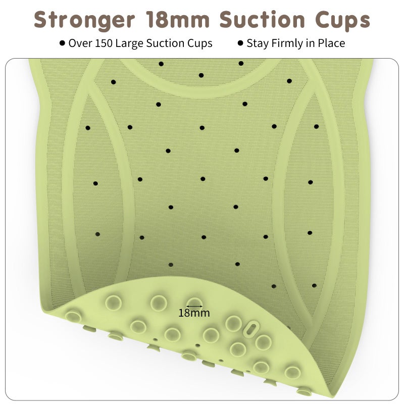 JOYCANO Upgraded Kids Bathtub Mat Non Slip, Low-Odor Natural Rubber Bath Mat with Strong 18mm Suction Cups, Flat Non-Slip Surface, 30"x18" Cute Frog Design, Shower Mat Fast Draining for Smooth Tubs, Green - Image 5