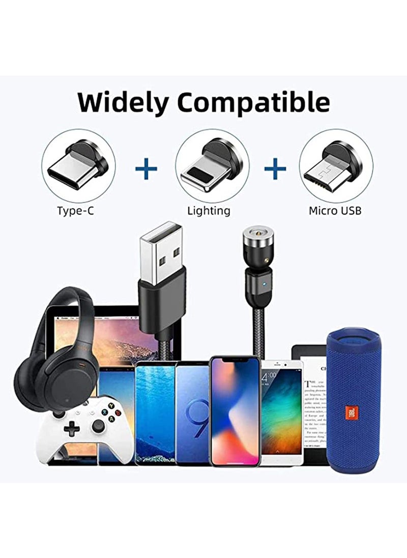 SYOSI - Charging Cable 360° & 180° Rotation Type Charging Cable, Nylon Braided Led Weak Magnet Charger Cable Fit for Micro Type-c iPhone Cable, Nylon and Thick Copper Core Black - Image 1