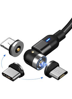 Charging Cable 360° & 180° Rotation Type Charging Cable, Nylon Braided Led Weak Magnet Charger Cable Fit for Micro Type-c iPhone Cable, Nylon and Thick Copper Core Black