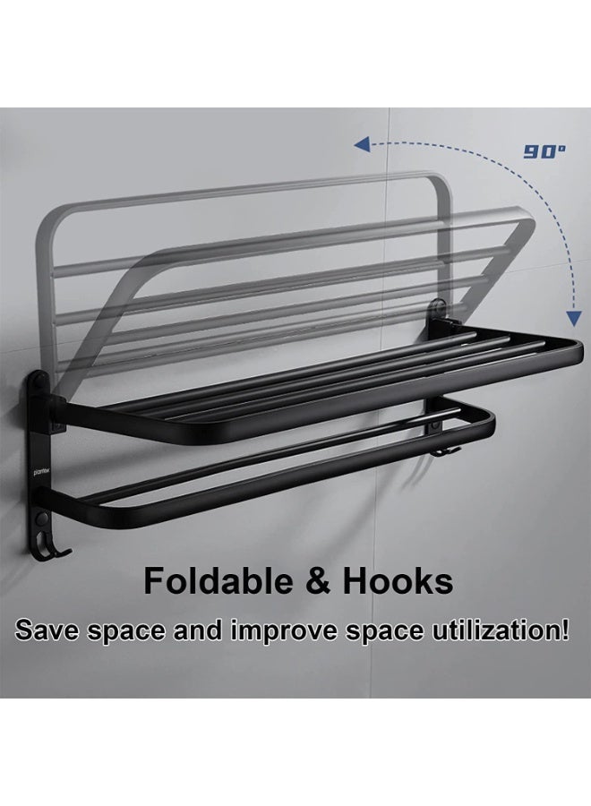 Plantex Space Aluminium Folding Towel Rack with Fix Towel Rod/Bathroom Towel Hanger for Wall/Towel Hanger with Hook/(24 Inch, Black) - Pack of 1 - Image 3