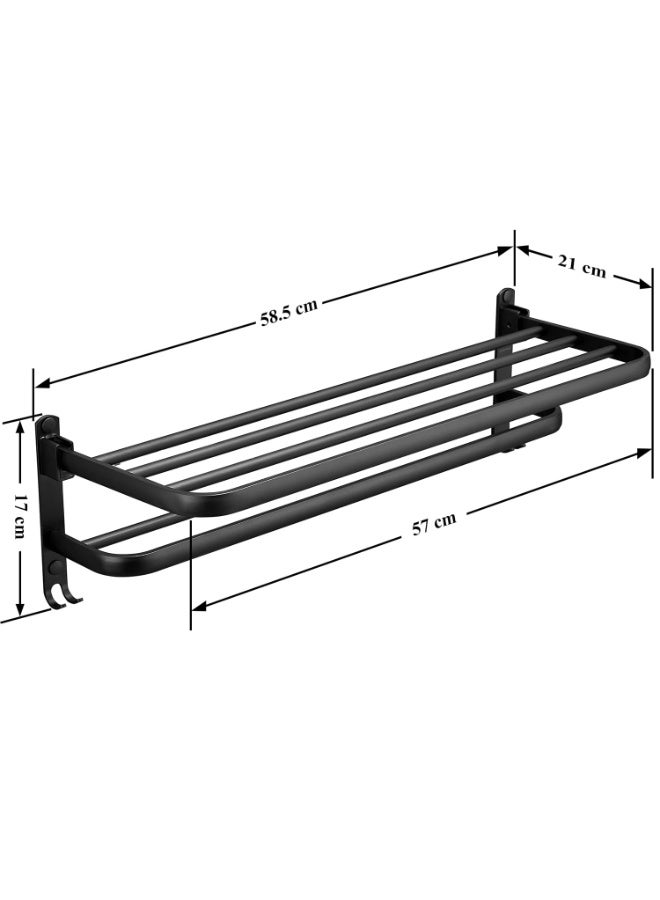 Plantex Space Aluminium Folding Towel Rack with Fix Towel Rod/Bathroom Towel Hanger for Wall/Towel Hanger with Hook/(24 Inch, Black) - Pack of 1 - Image 2