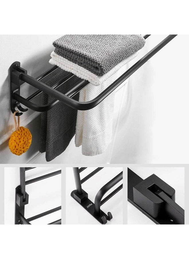 Plantex Space Aluminium Folding Towel Rack with Fix Towel Rod/Bathroom Towel Hanger for Wall/Towel Hanger with Hook/(24 Inch, Black) - Pack of 1 - Image 4