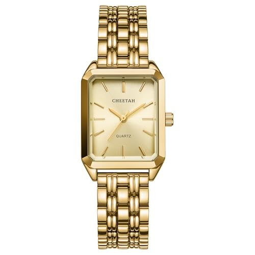 CHEETAH Womens GoldTone Dainty Watch Gold Dial Retro Style Rectangular Case and Stainless Steel Band Gift for Her - Image 1