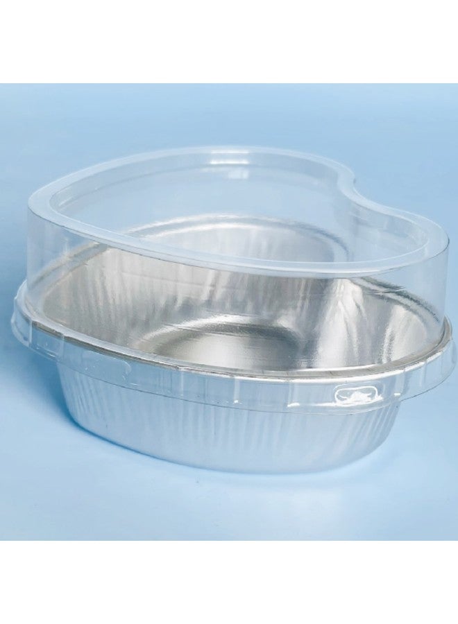 Thickened Colorful Heart-shaped Baking Cups Pudding Cake Oven Special Aluminum Foil High-temperature Resistant Box Mooncake Tray-Color:Silver Bottom Box + Plastic Cover - Image 1