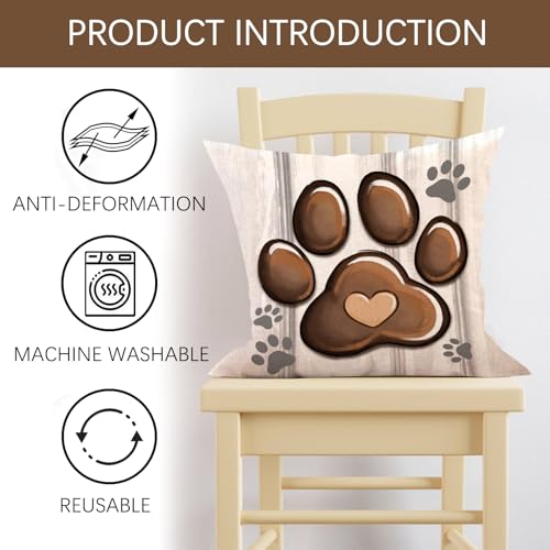 Fjfz Dog Paw Print Home Decorative Throw Pillow Covers 18 x 18 Set of 4, Black Dog House I Woof You Porch Outdoor Home Decor, Bone Farmhouse Rustic Couch Cushion Case Pet Lover Gifts - Image 3