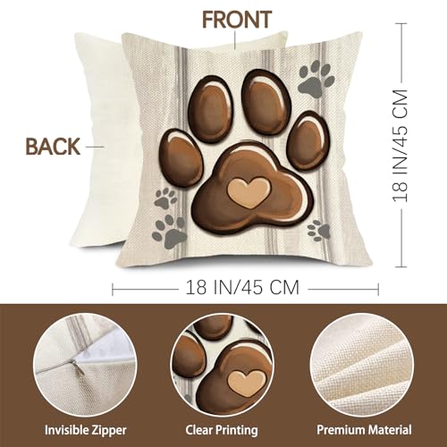 Fjfz Dog Paw Print Home Decorative Throw Pillow Covers 18 x 18 Set of 4, Black Dog House I Woof You Porch Outdoor Home Decor, Bone Farmhouse Rustic Couch Cushion Case Pet Lover Gifts - Image 2