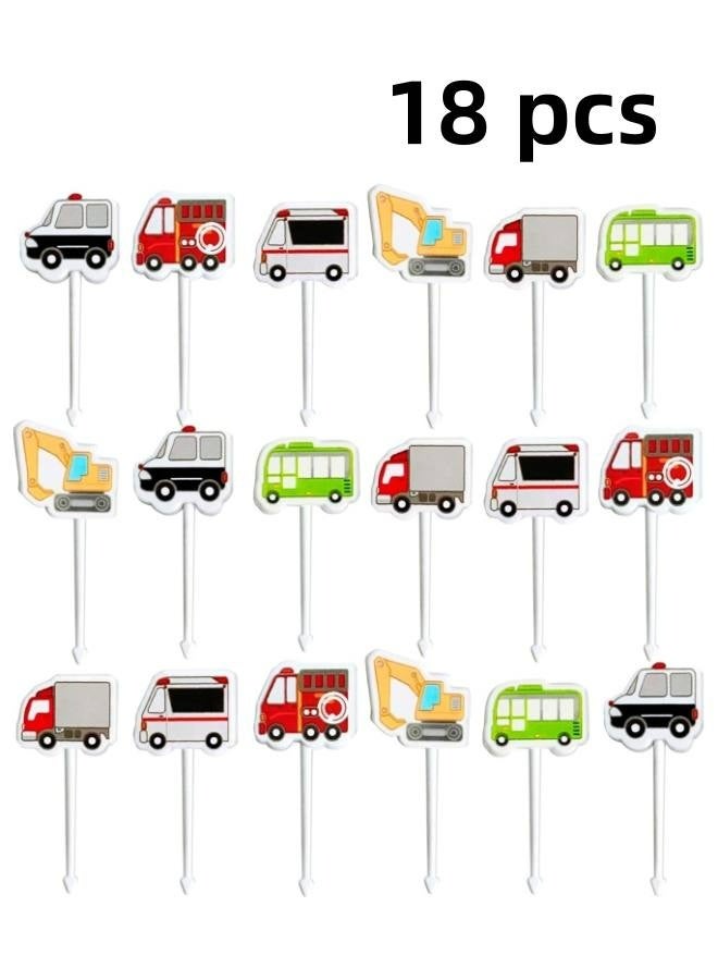 Vehicle Food Picks for Kids – 18-pcs Transport Vehicle Food Bento Picks Lunch Box Decoration for Kids and Toddlers – Automobile Bento Deco Children Toothpicks Set – Cars Party Food Picks Set - Image 1