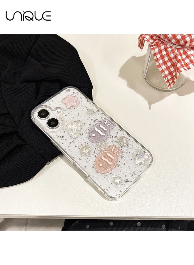For iPhone 16 Phone Case - 3D Star Little Fish Shiny Phone Case - Clear Phone Case - Stylish and Simple Phone Case - TPU Drop Protection