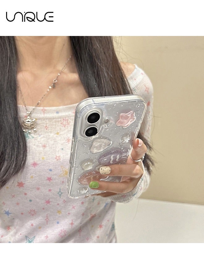 For iPhone 16 Phone Case - 3D Star Little Fish Shiny Phone Case - Clear Phone Case - Stylish and Simple Phone Case - TPU Drop Protection