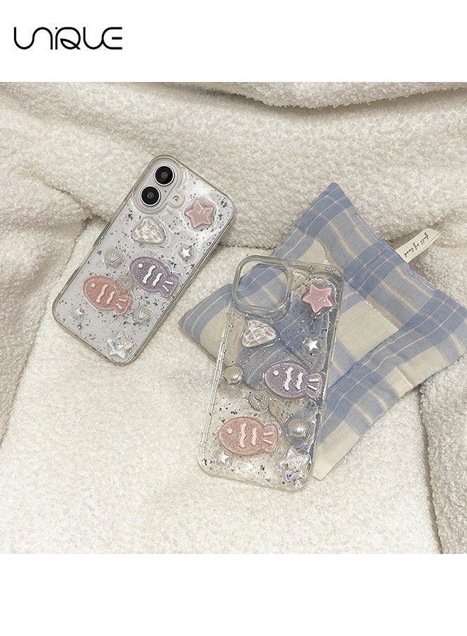 For iPhone 16 Phone Case - 3D Star Little Fish Shiny Phone Case - Clear Phone Case - Stylish and Simple Phone Case - TPU Drop Protection
