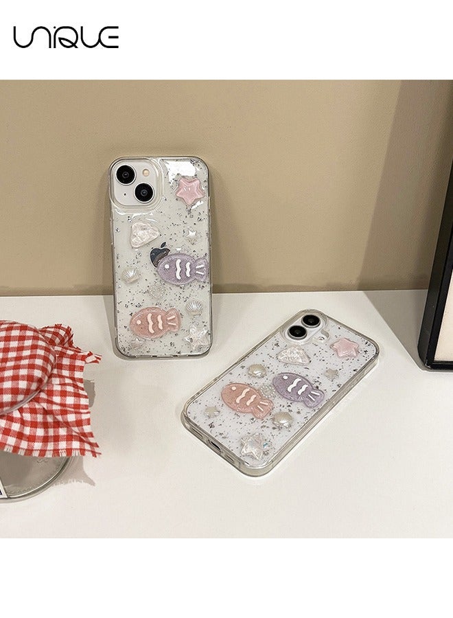 For iPhone 16 Phone Case - 3D Star Little Fish Shiny Phone Case - Clear Phone Case - Stylish and Simple Phone Case - TPU Drop Protection
