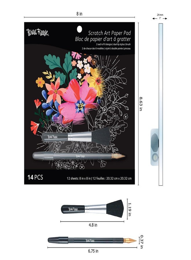 Brea Reese: Scratch Art Paper Pad - Mystical - 12 Designs, 8x8 Tear Out Pages, Metallic Guided Art Kit, Adult Craft Activity, Mindful Relaxation - Image 4