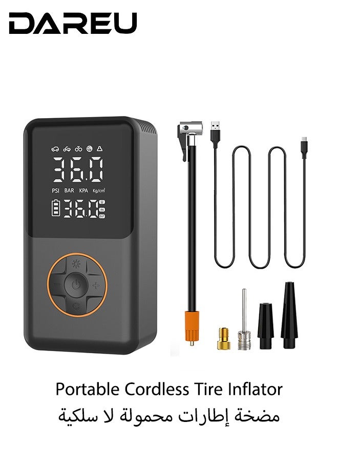 DAREU Portable 150 PSI Cordless Tire Inflator – Mini Air Compressor Pump for Car, Motorcycle, Bicycle, and Sports Balls – 4000 mAh Rechargeable Battery, Digital Display, LED Light, Auto Shut-Off, USB Charging - Image 1