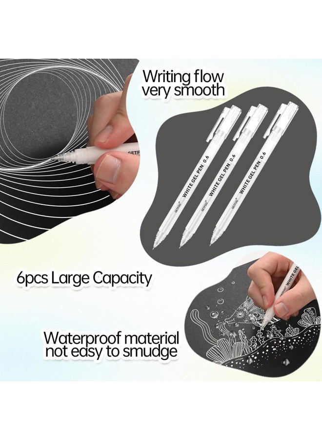 GETFOO White Gel Pens - 0.6mm White Archival Ink Pen for Black Paper, Holiday Gifts & Bullet Journal Detailing - 6-Pack Archival Ink Set for Sketching, Illustration, Bullet Journaling - Image 3