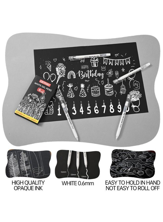 GETFOO White Gel Pens - 0.6mm White Archival Ink Pen for Black Paper, Holiday Gifts & Bullet Journal Detailing - 6-Pack Archival Ink Set for Sketching, Illustration, Bullet Journaling - Image 4