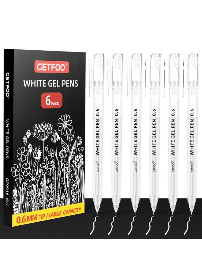 GETFOO White Gel Pens - 0.6mm White Archival Ink Pen for Black Paper, Holiday Gifts & Bullet Journal Detailing - 6-Pack Archival Ink Set for Sketching, Illustration, Bullet Journaling - Image 1