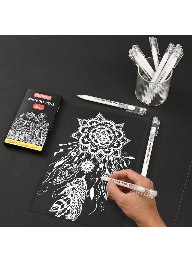 GETFOO White Gel Pens - 0.6mm White Archival Ink Pen for Black Paper, Holiday Gifts & Bullet Journal Detailing - 6-Pack Archival Ink Set for Sketching, Illustration, Bullet Journaling - Image 5