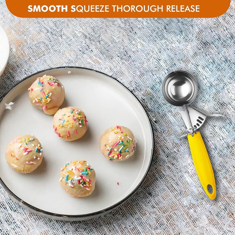 JUNADAEL J Portion Scoop, #20/2 OZ Ice Cream Scooper, Muffin Scoop, Disher, Yellow Handle, for Portion Control, Cookie Dough, Muffin, Cupcake Batter, Ice Cream, Mashed Potatoes - Image 5