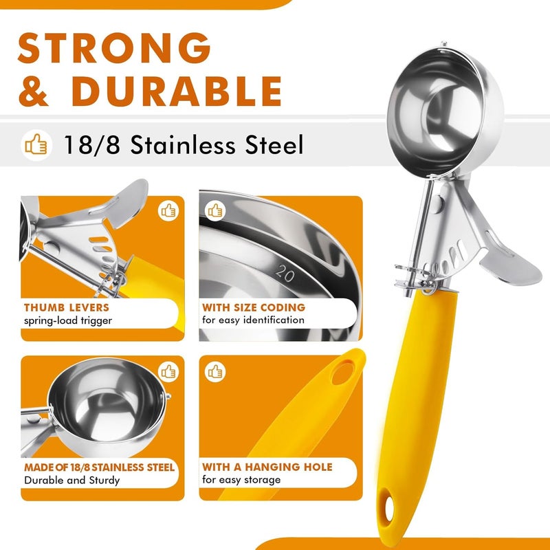 JUNADAEL J Portion Scoop, #20/2 OZ Ice Cream Scooper, Muffin Scoop, Disher, Yellow Handle, for Portion Control, Cookie Dough, Muffin, Cupcake Batter, Ice Cream, Mashed Potatoes - Image 4