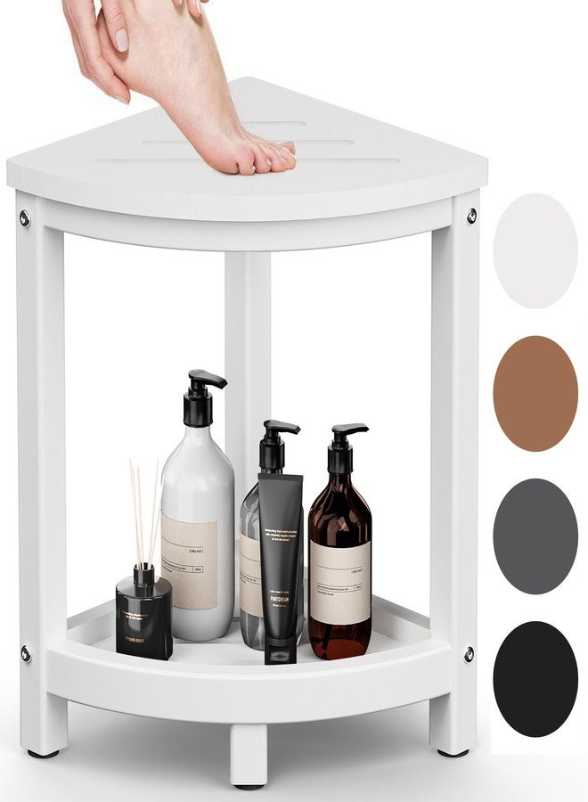 ONSGLM Shower Bench for Inside Shower, HDPE Waterproof Shower Stool for Shaving Legs, Shower Bench with Baffle Storage Shelf, Shower Seat/Foot Rest for Bathroom, Indoor/Outdoor Weather Resistant White - Image 1