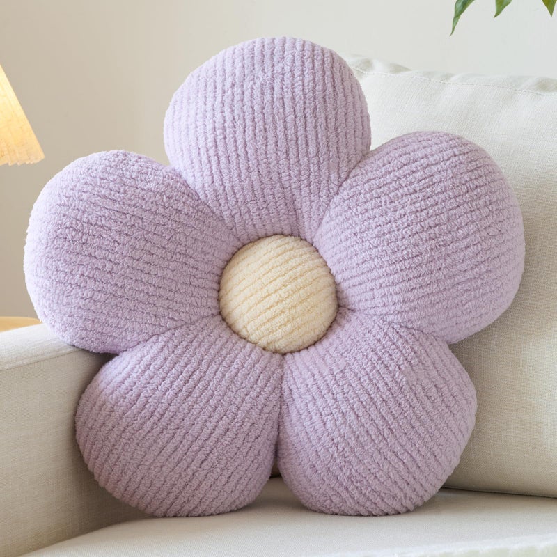 Ddliury Flower Pillow, Decorative Throw Pillow for Couch, Cute Decor Pillows for Bed, Aesthetic Flower Shaped Pillow Fun Cushion (Lavender Purple, 14.9 Inches) - Image 1