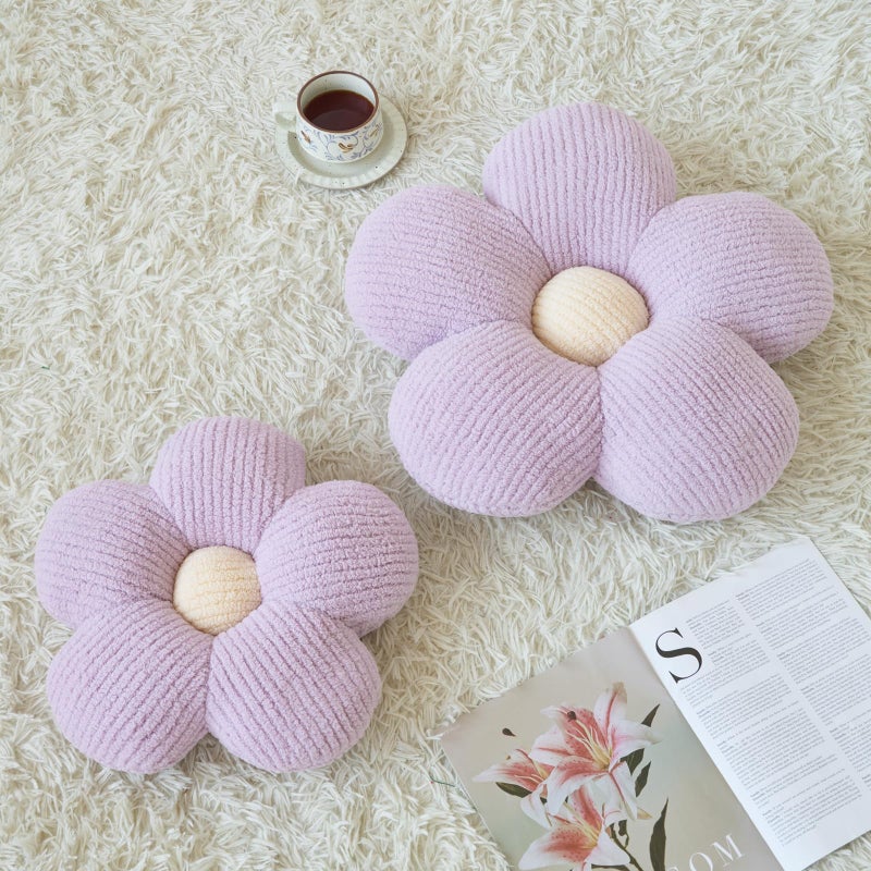 Ddliury Flower Pillow, Decorative Throw Pillow for Couch, Cute Decor Pillows for Bed, Aesthetic Flower Shaped Pillow Fun Cushion (Lavender Purple, 14.9 Inches) - Image 2