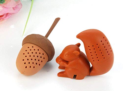 ARTIWARE Cute Squirrel Shape & Acorn Nut Tea Infusers set Loose Leaf Strainer Herbal & Fruit Tea Filter Diffuser Food Grade Silicone in brown Lot of two Nature Wildlife - Image 1