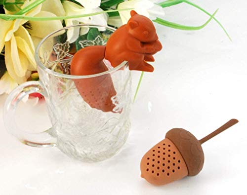 ARTIWARE Cute Squirrel Shape & Acorn Nut Tea Infusers set Loose Leaf Strainer Herbal & Fruit Tea Filter Diffuser Food Grade Silicone in brown Lot of two Nature Wildlife - Image 2