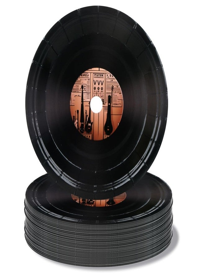 Pandecor 50 Pieces Record Disposable Paper Plates,7 inches Cake Dessert Plates for 50's Record Themed Party,Birthday Party and Retro Music Party (plates) - Image 1