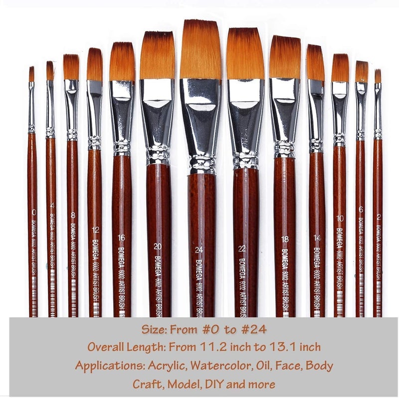 QALAM Kaari 13 Pc Flat Artist Quality Long Handle Painting Brush for Acrylic, Watercolor & Gouche Painting,Premium Nylon Hair Art Paint Brush for Beginners and Professionals  - Image 4