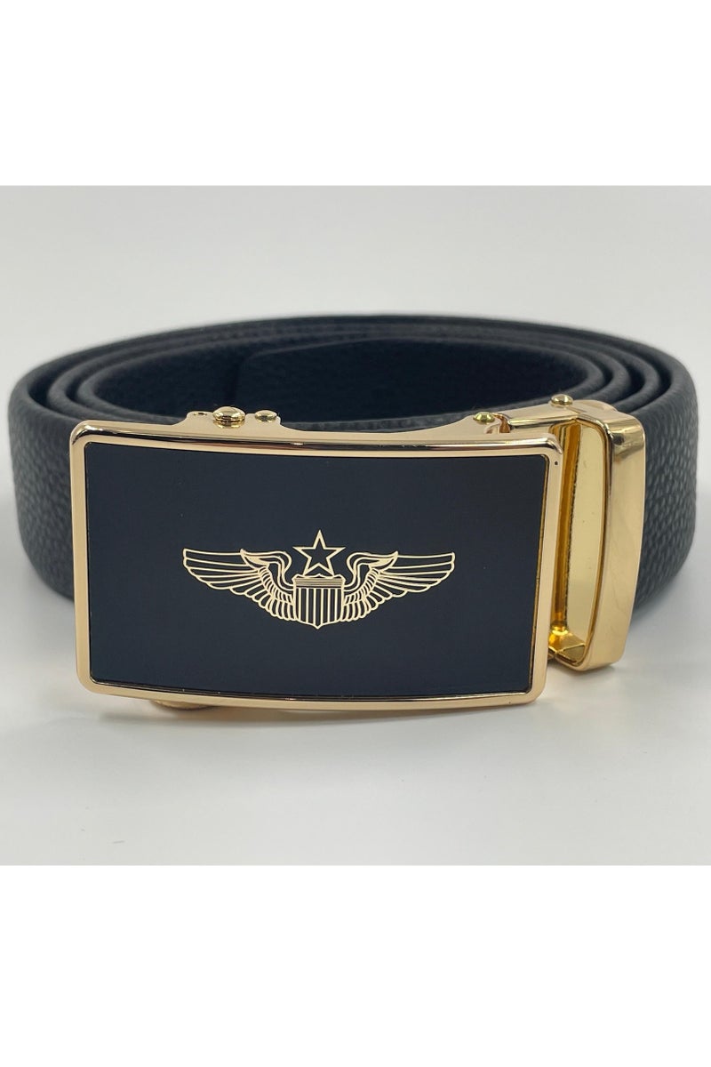 Pro Pilot zone Pilot Wings Belt – Black Leather with Gold Buckle - Image 1