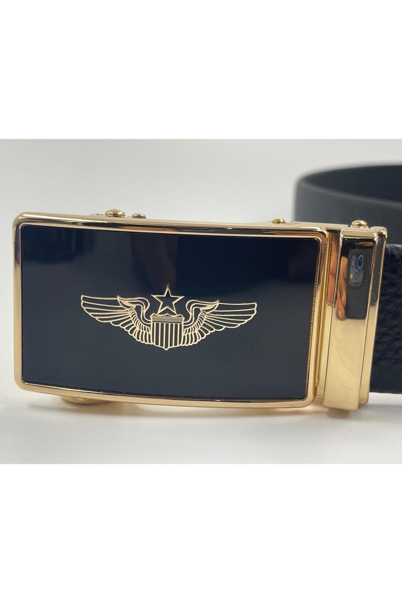 Pro Pilot zone Pilot Wings Belt – Black Leather with Gold Buckle - Image 2