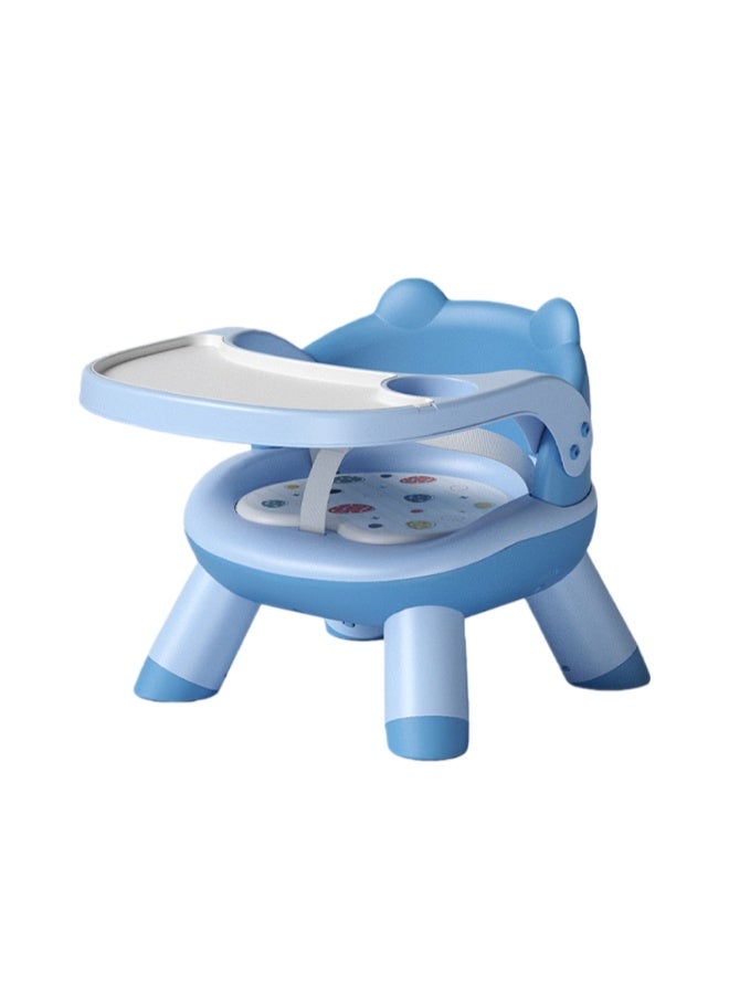 Tanwer Children's dining chair, portable baby dining chair with backrest, equipped with double-layer plates and seat belt (PVC material placemat with sound function) blue - Image 1