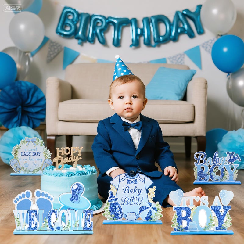 LUUFILx It's a Boy Baby Shower Centerpieces Baby Shower Table Centerpieces Bloom Table Display with Letters A Sweet Baby Boy is on His Way Gender Reveal Decorations for Boy Birthday Supplies (Wooden) - Image 2