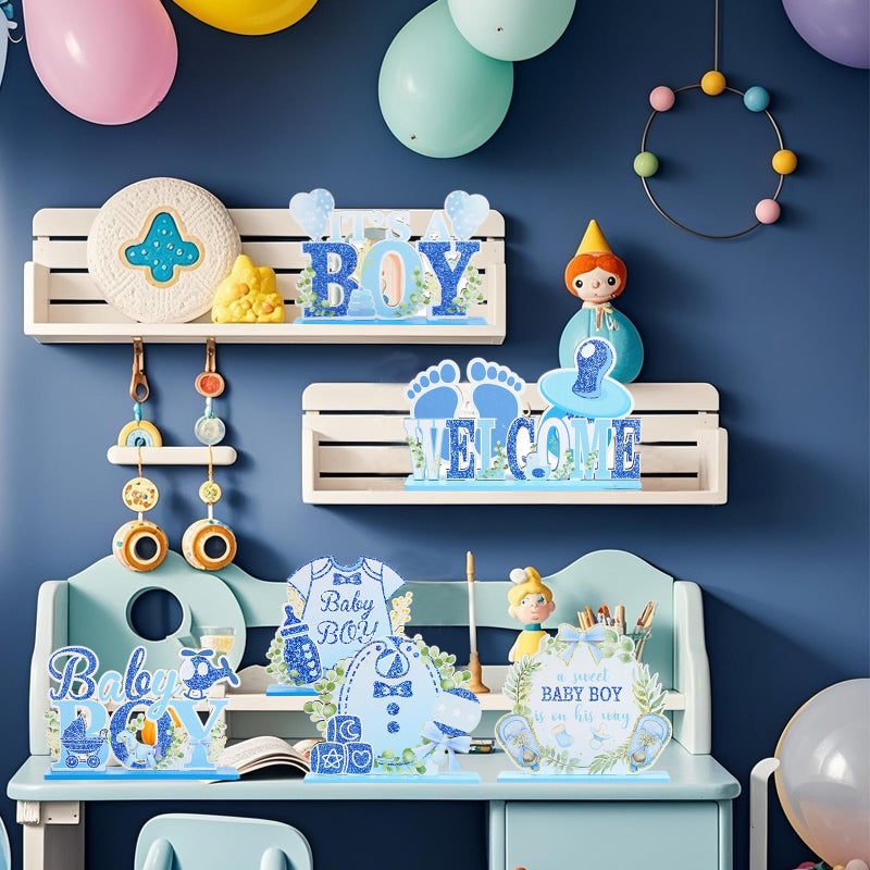 LUUFILx It's a Boy Baby Shower Centerpieces Baby Shower Table Centerpieces Bloom Table Display with Letters A Sweet Baby Boy is on His Way Gender Reveal Decorations for Boy Birthday Supplies (Wooden) - Image 4