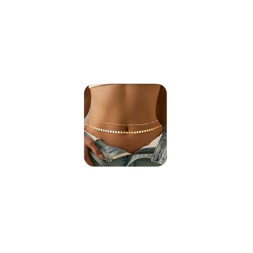 CHESKY Waist Beads for Women, Dainty 14k Gold Plated Waist Chain Gold Chain Belt Simple Body Chain Jewelry for Womens Belly Chain Waterproof Gold Jewelry Accessories for Women Gifts Mermaid Accessories - Image 1
