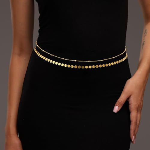 CHESKY Waist Beads for Women, Dainty 14k Gold Plated Waist Chain Gold Chain Belt Simple Body Chain Jewelry for Womens Belly Chain Waterproof Gold Jewelry Accessories for Women Gifts Mermaid Accessories - Image 3